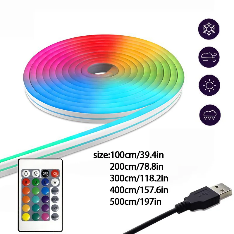 5V RGB Neon Strip Light 1M 2M 3M 5M USB Waterproof Flexible Ribbon Tape Neon Lights With Bluetooth Remote Control For Home Decor