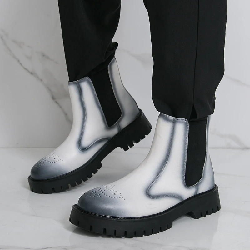 

Fashionable Thick Soled Comfortable Mens Casual Leather Boots Luxury Brand Business High Top Leather Boots Quality Outdoor Boots