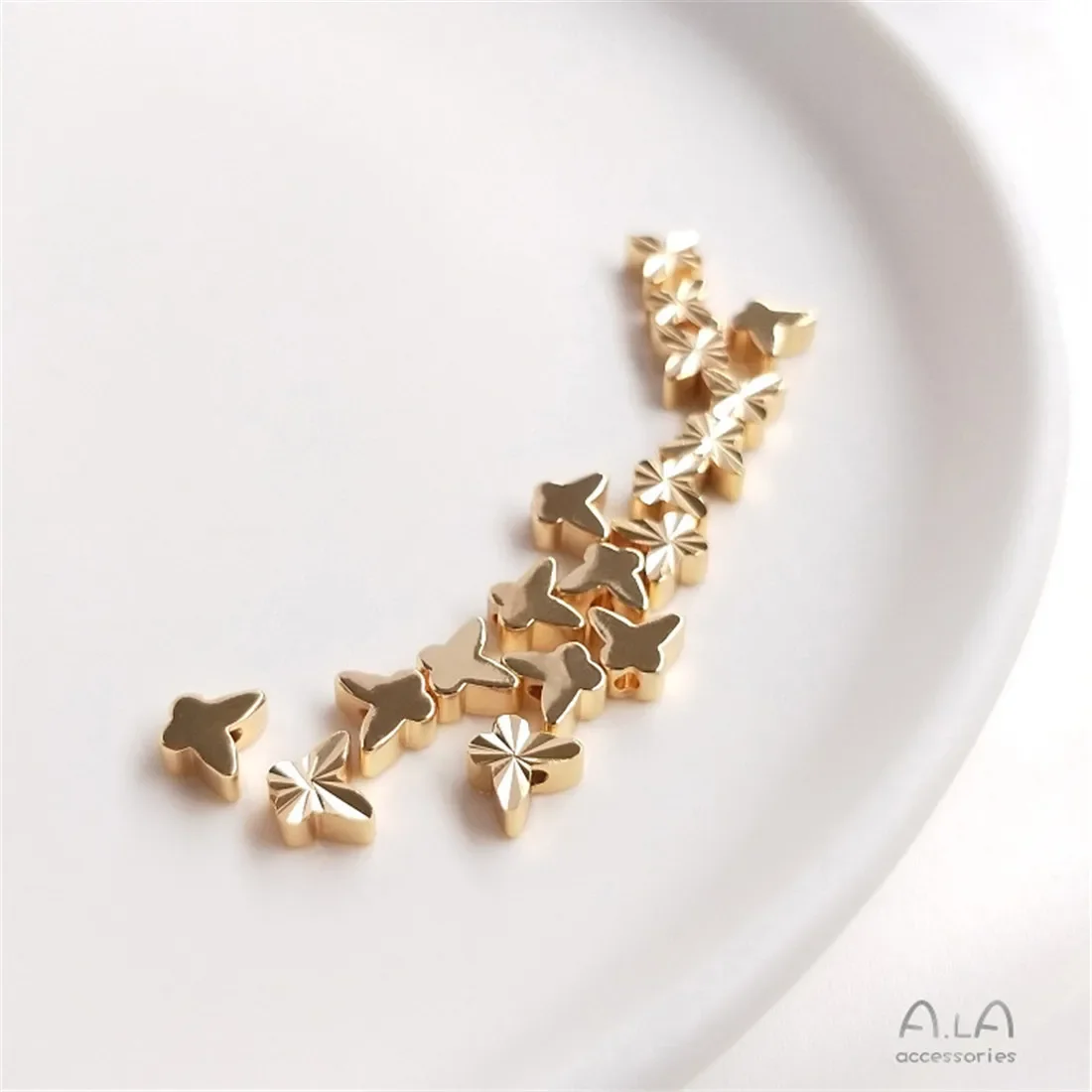 14K Gold String Through-hole Vertical Hole Batch Flower Butterfly Shaped Separated Beads DIY Handmade Jewelry Loose Beads C161