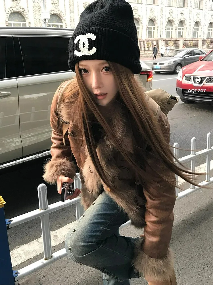 

Young Sle 2025 Lazy Casual Fur Thiened Eco-friendly ort Coat Winter Trend Warm Fluffy Jaet Women's Faion Outerwear