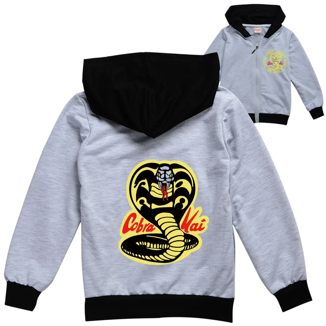 New Cobra Kai Clothes Kids Jacket with Zipper Boys Cartoon Print Long Sleeve Coats Baby Girls Hooded Sweatshirts Children Top