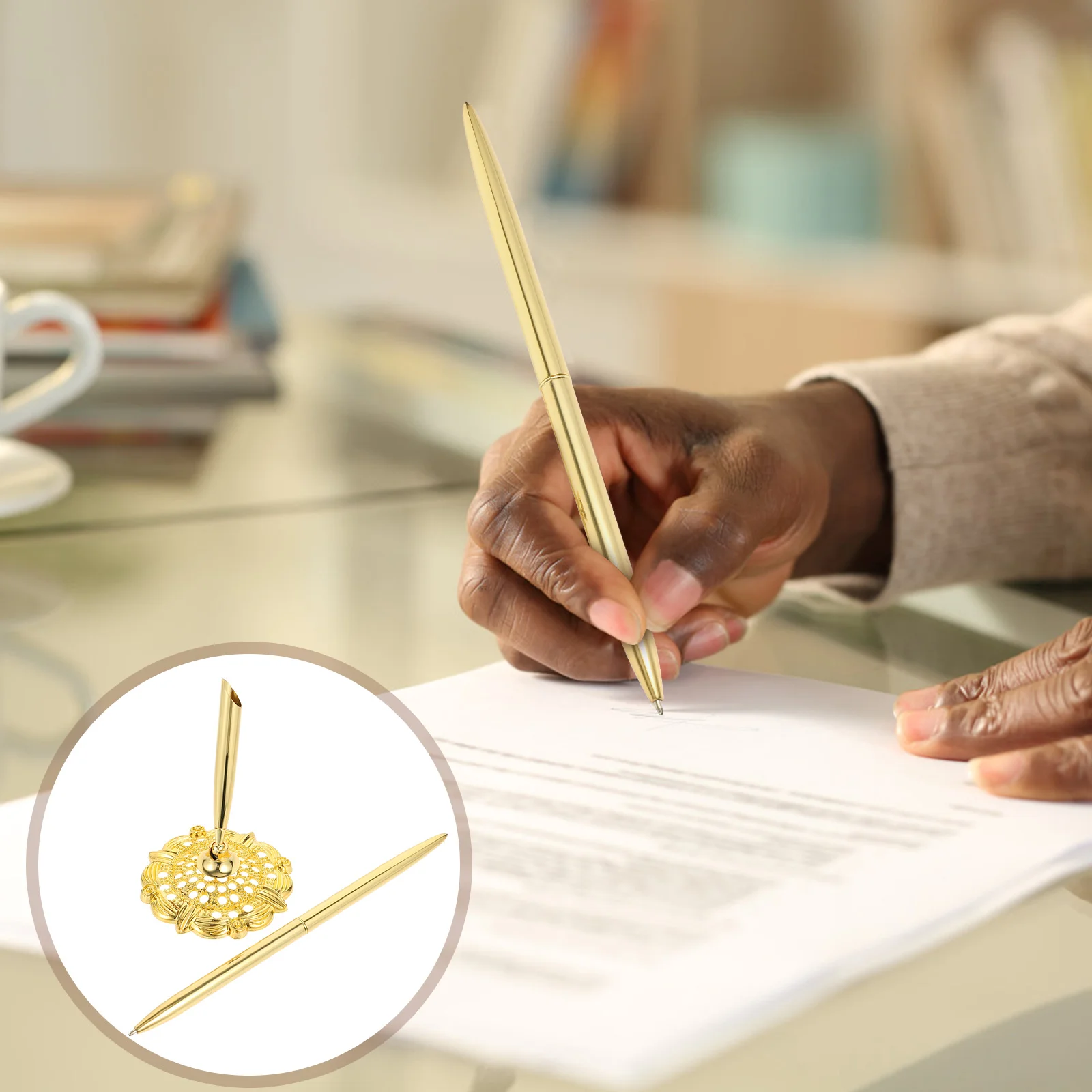 

2 Pcs Rose Gold Signing Pen Bride Ball Point Pens Black Office Bank Metal Exquisite Ballpoint Desktop Business
