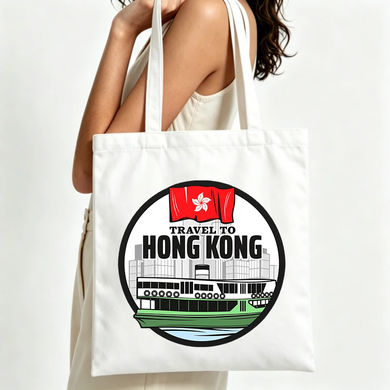 Women's cityscape graphic canvas tote bag with flag design, ideal for casual daily use and travel outings