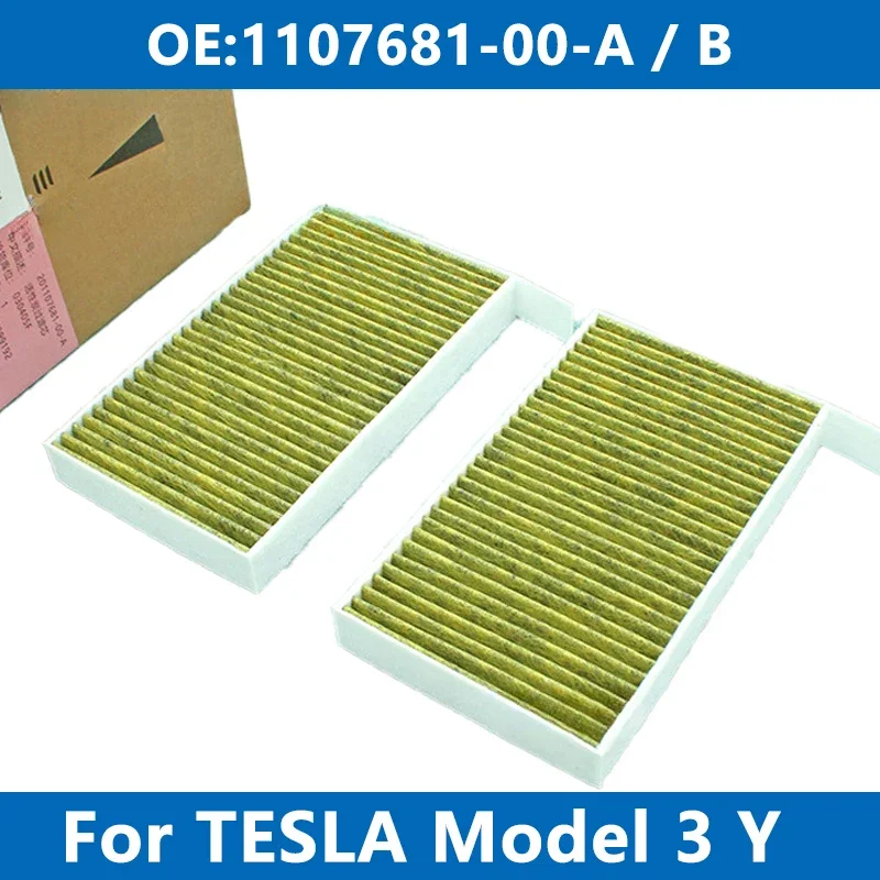 

2Pcs Car Cabin Conditioner Air Filter 1107681-00-A For Tesla Model 3 EV AWD Performance Model Y Long Range All-wheel Drive 2017-