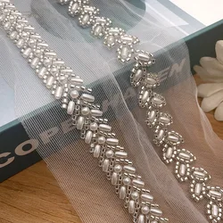 1Yard(90CM) New Pearl Ribbon Embroidery Beaded Lace Trim for Wedding Dress Beads Ribbon for Sewing Crafts