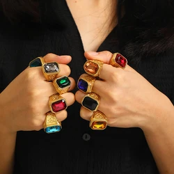 High Quality Blue/Black/Red Stone Rings for Men Women Punk Hip Hop Stainless Steel Ring Fashion Charm Jewelry Gift Dropshipping
