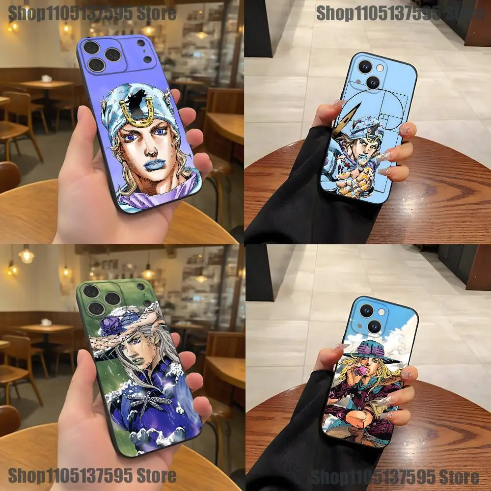 Johnny joestar j-jojo capa de telefone para iphone 17,16,15,14,13,12,11, pro,xs, max, zr, plus, e, se4, mini capa macia preta