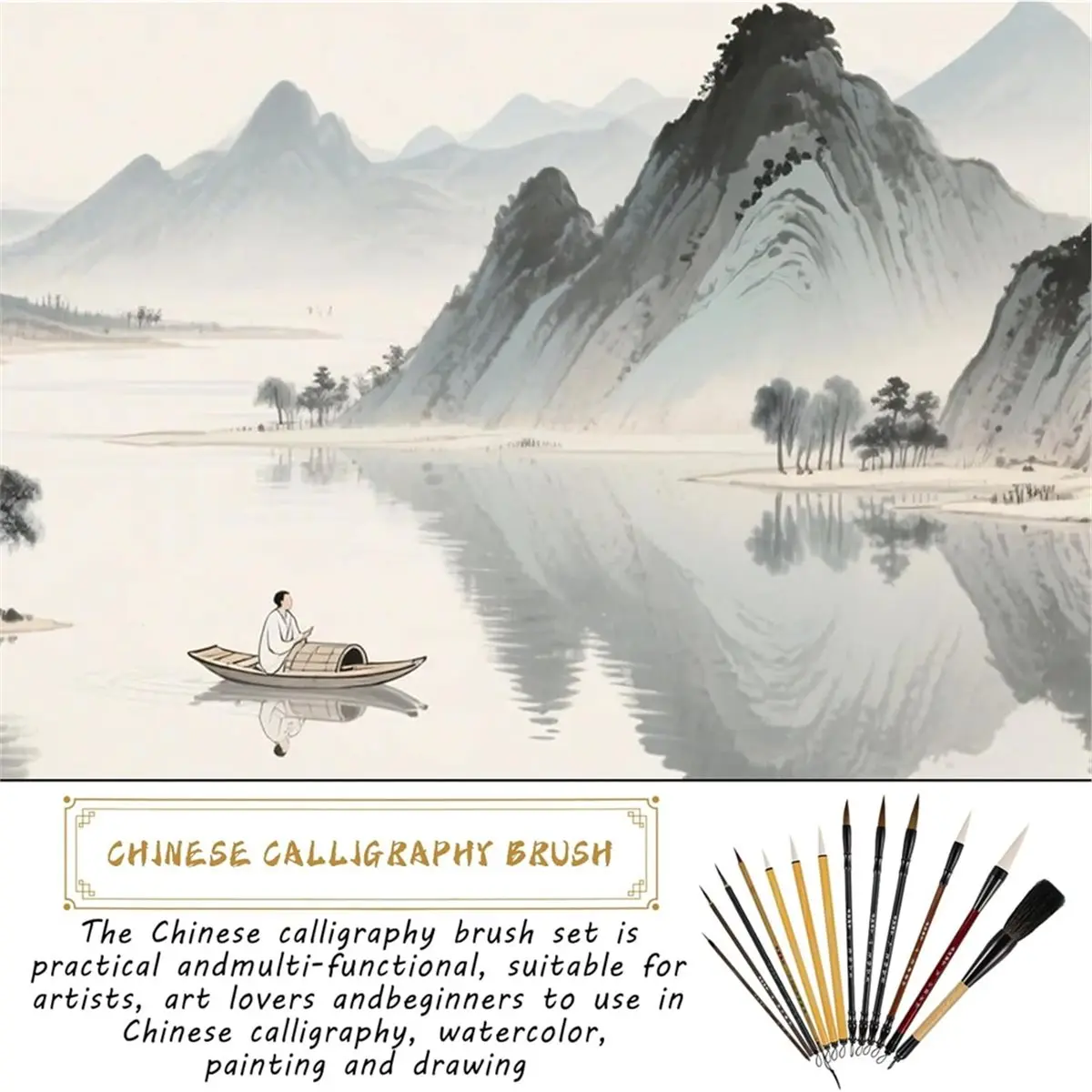 【New User-Coupon!】13PCS Chinese Calligraphy Brush Set, Writing Brush Bamboo Storage Scoll, Chinese Kanji Sumi-E Drawing Watercol