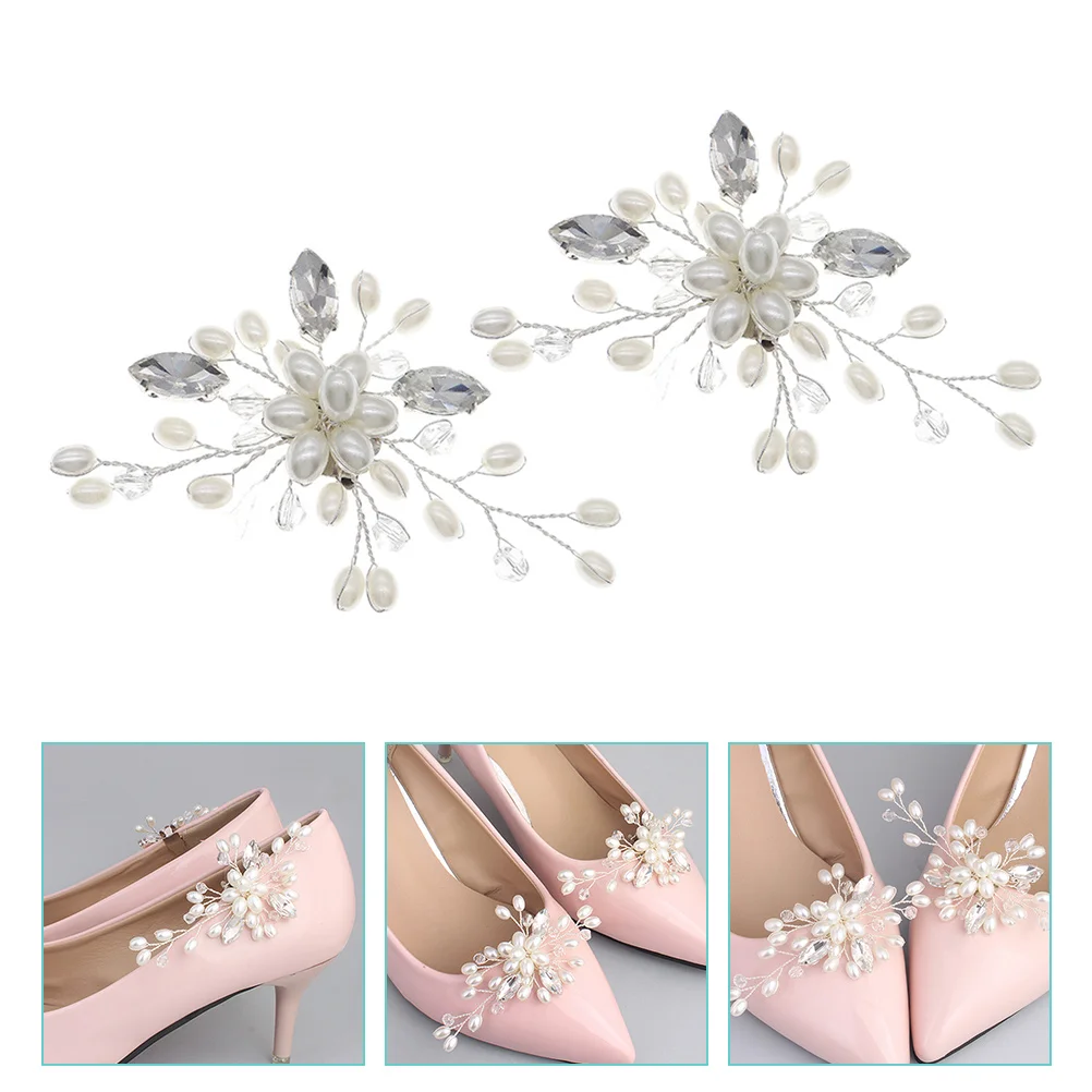 

2 Pcs Pearls Shoe Clips Rhinestone Crystal Buckle Accessories Valentine Christmas Wedding Birthday Prom