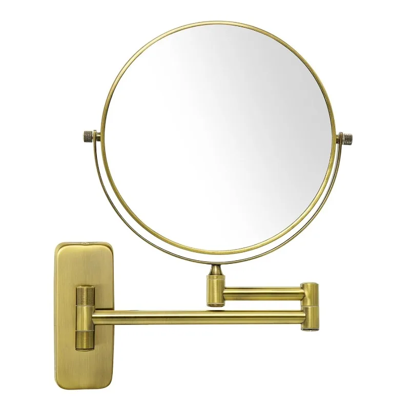 

8-Inch Double-Sided Wall Mount Makeup Mirror Antique Satin Brass with 7X Magnification Bathroom Mirror for Hotel