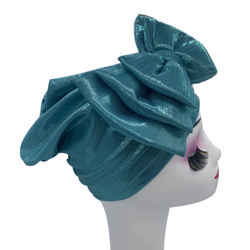 Shinning Multi-schicht Bowknot Turban Kappe für Frau Mode Afrikanische Headtie Nigeria Hochzeit Turbane Hut Muslim Headwrap Motorhaube – Detail 11