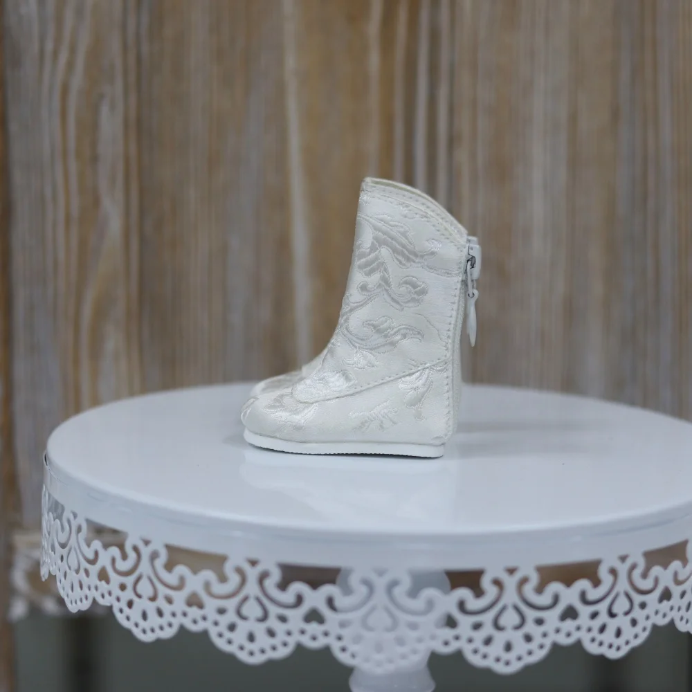 Sapatos de boneca bjd em estoque, 1/4 meninas, elegante, liso, jacquard, estilo retrô, botas de tornozelo, brinquedos diários, presentes brancos, acessórios de boneca bjd