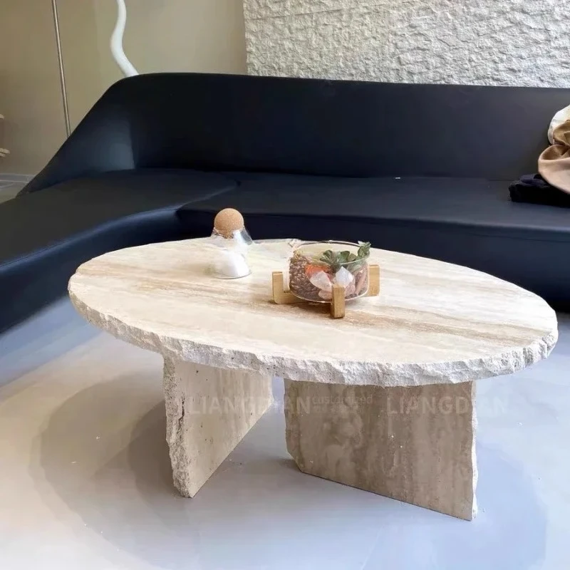 

Marble coffee table special-shaped irregular living room cream wind creative modern natural travertine tea table