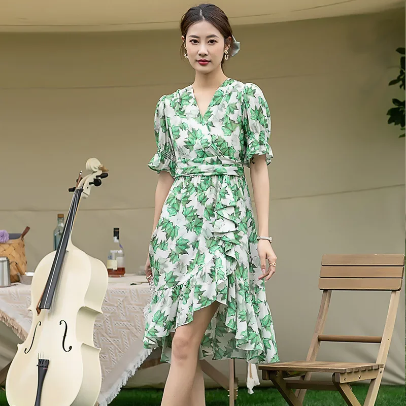 

Fashion Woman Mid-length Silk Dress Elegant Dresses For Women 2024 Summer Green Sexy Dress Women Clothing Vestido De Mujer Zm