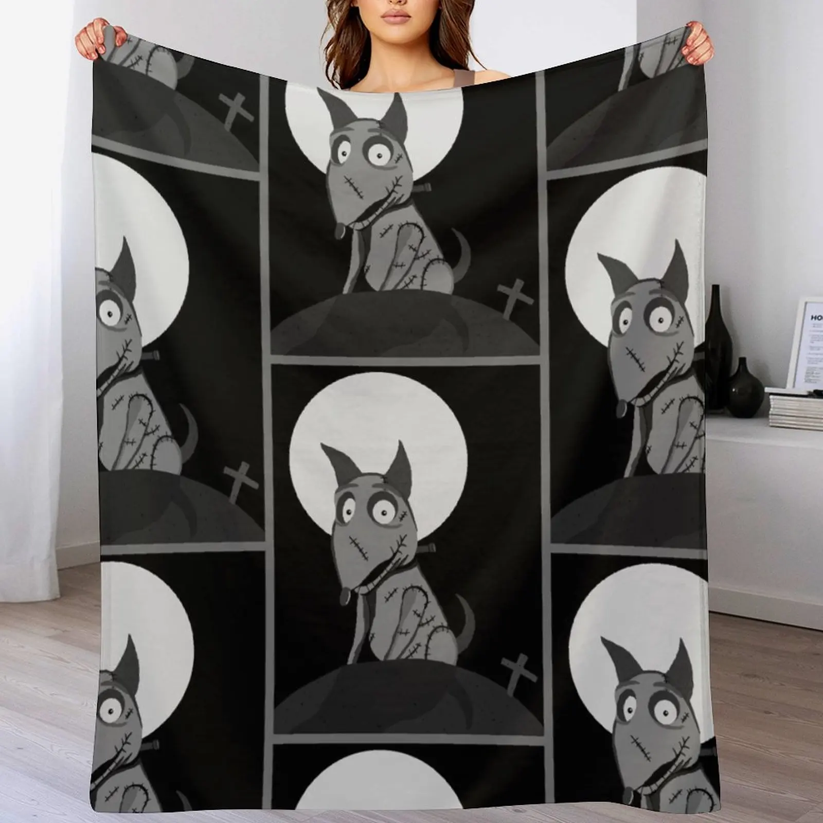 

frankenweenie sparky in the moonlight Throw Blanket Thins Flannels Retros Summer Beddings Blankets