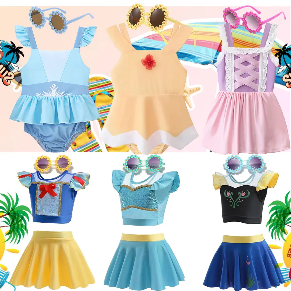

Summer Beach Dress up Elsa One-Piece Swimwear Girl Princess Swimming Bodysuit Pool Water Playing Suit Vacation Bikini Snow White