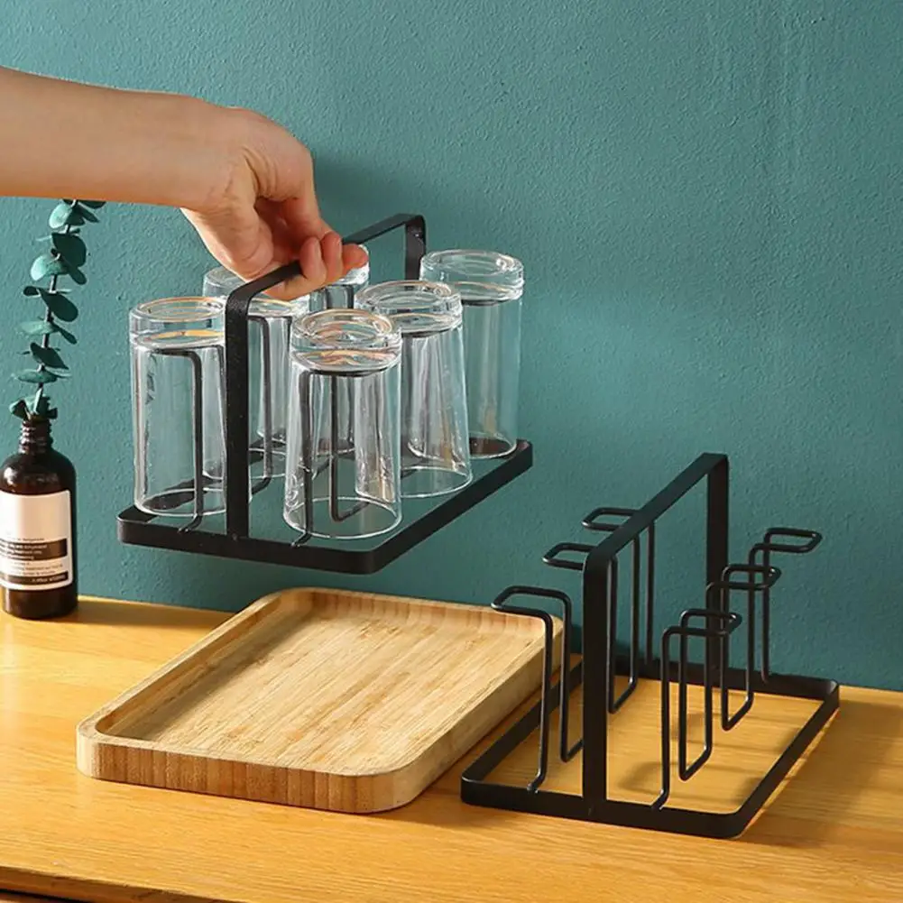Cup Holder for Kitchen Metal Cup Storage Rack Space-saving Metal Cup Holder Bottle Drying Rack with 6 for Glasses for Vertical