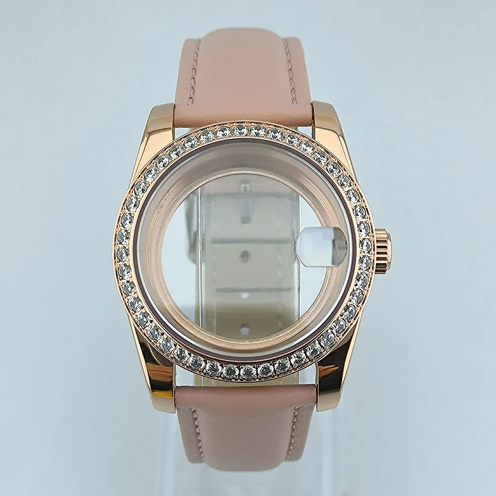 Caja de reloj NH35 con diamantes, reloj para hombre y mujer, accesorios de reloj de cristal de zafiro de 36mm o 39mm para movimiento NH35/NH36