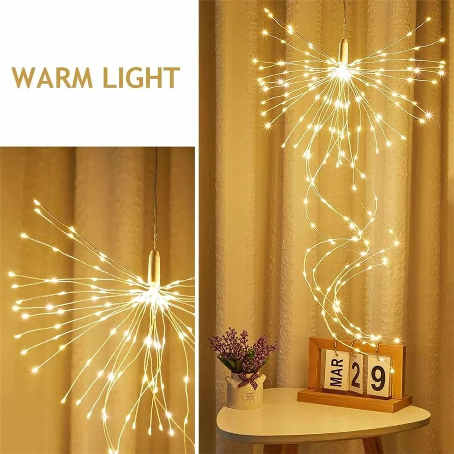 Remoto 8 modos led starburst luz de fogos de artifício alimentado por bateria à prova dwaterproof água guirlanda luz da corda de fadas para jardim decoração natal