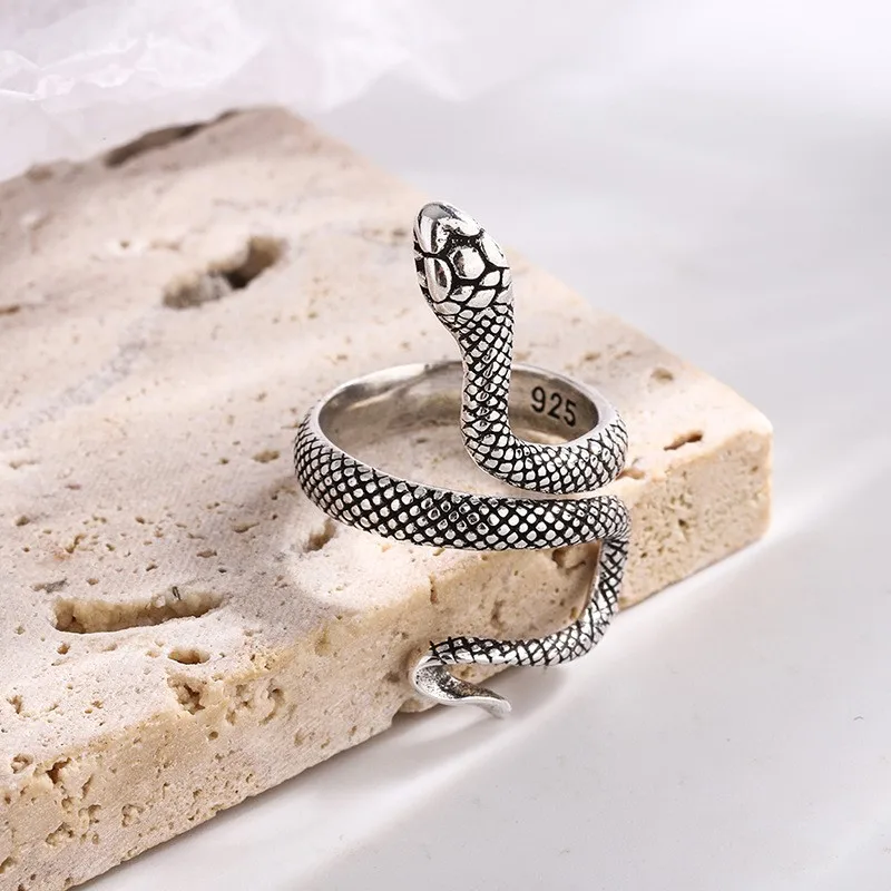 Vintage Thai Silver Color Snake Rings for Women Niche Trendy Winding Snake Party Jewelry Friends Gifts