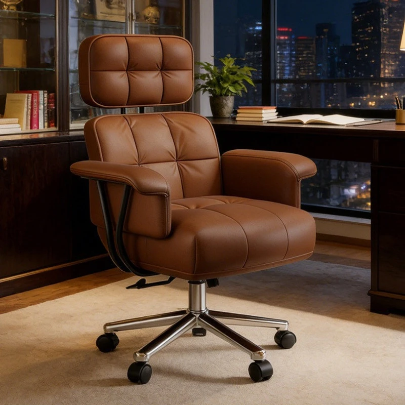 Retro Leather computer chair casual study sedentary comfortable office chair height adjustment silla ergonomíca office furniture