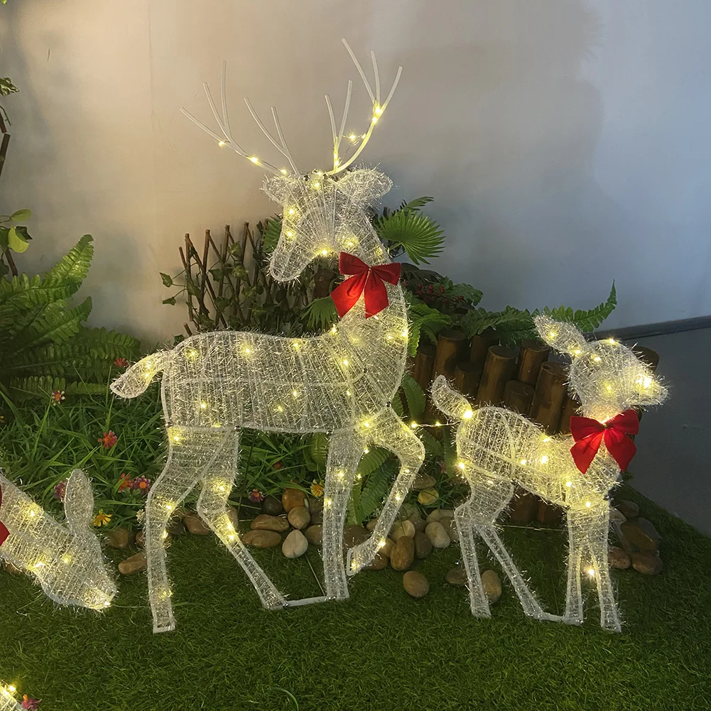 Christmas Decoration Metal Family Deer Christmas Decor Iron Art LED Lighted Christmas Lighted Reindeer for Yard Patio Lawn Decor