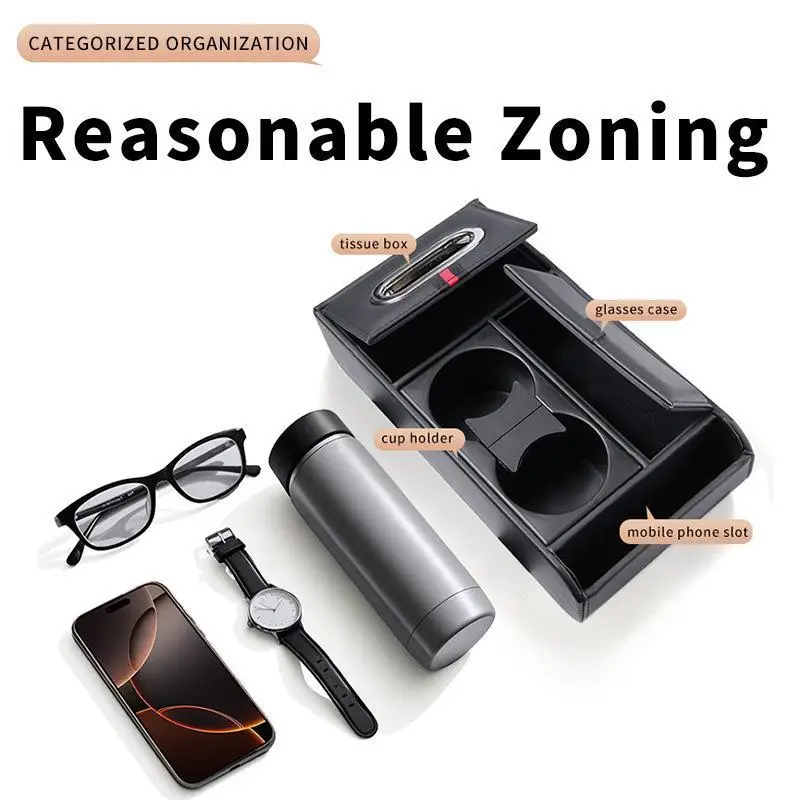 Car Armrest Heightening Pad Storage Box Tissue Box Cup Holder Luxury Console Pad Multifunctional Interior Organizer