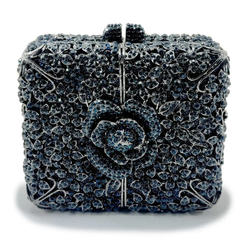 Newest Fashion Women Dress Mini Case Flower Rhinestone Evening Clutch Purse Luxury Designer Handbags Diamond Party Dinner Clutch