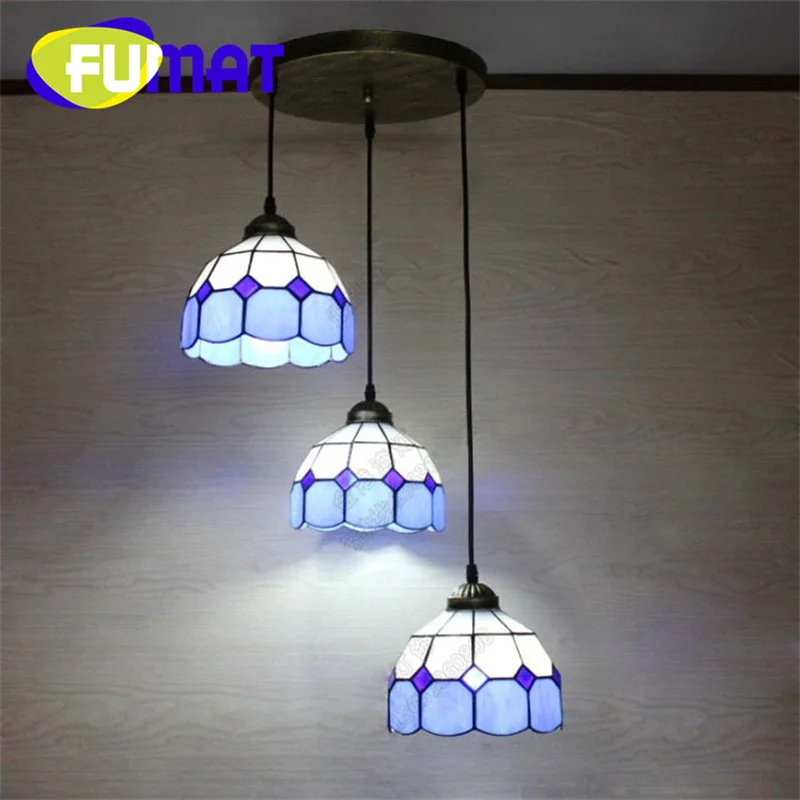 FUMAT Tiffany style stained glass modern simple Mediterranean chandelier for living room and dining hall hallway LED decor