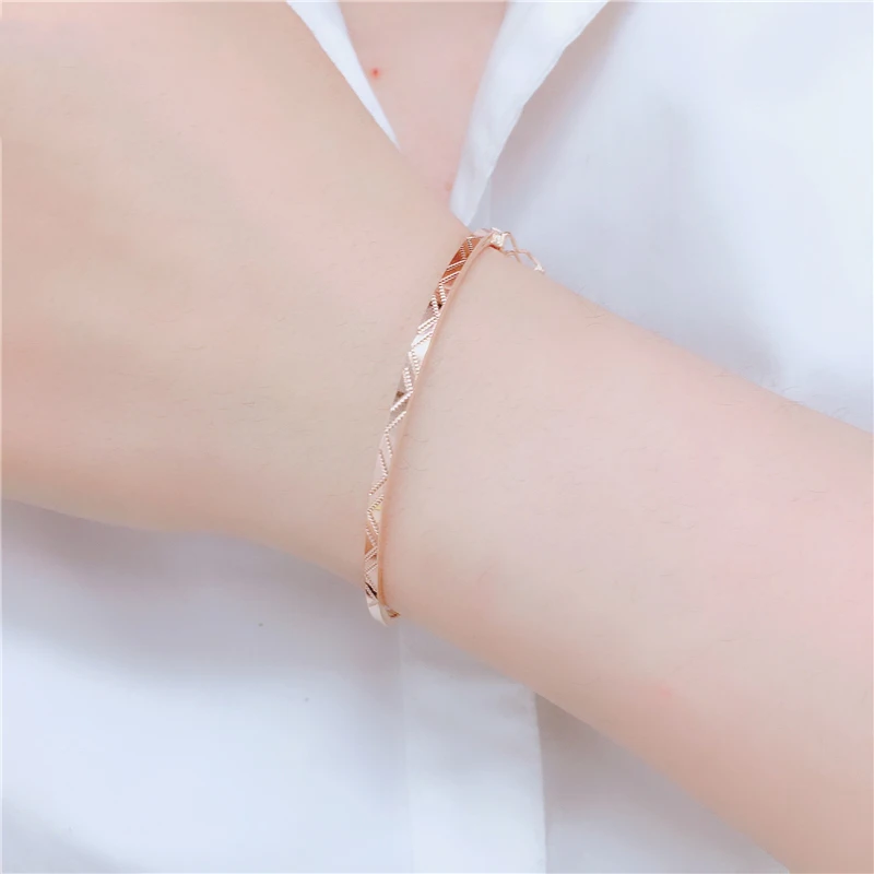 New Design 585 Purple Gold Plated 14K Rose Gold Fine Geometric Bracelet For Women Light Luxury Charm Engagement High Jewelry