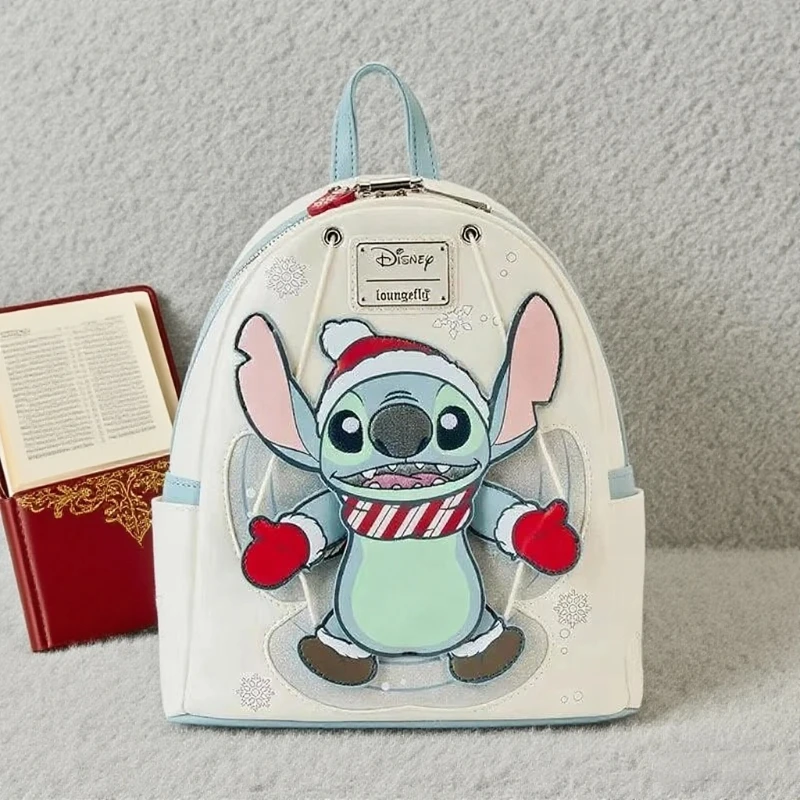 

Stitch Christmas Outfit Cute Cartoon Print Pu Leather Double Shoulders Backpack Handbag Kids School Bag Gift