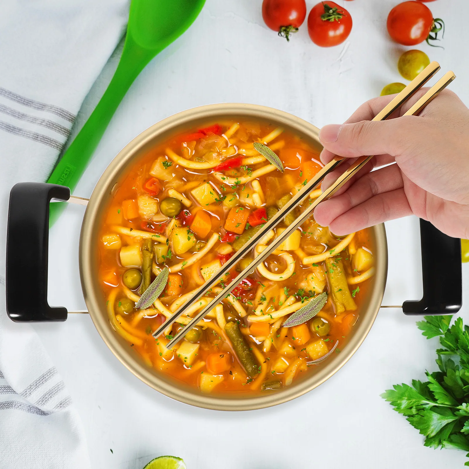

Aluminum Korean Ramen Pot Double Handles Suitable for Soup Stew Pasta Small Ramen Cooking Pot Cooking Pot, Kitchen Stockpot