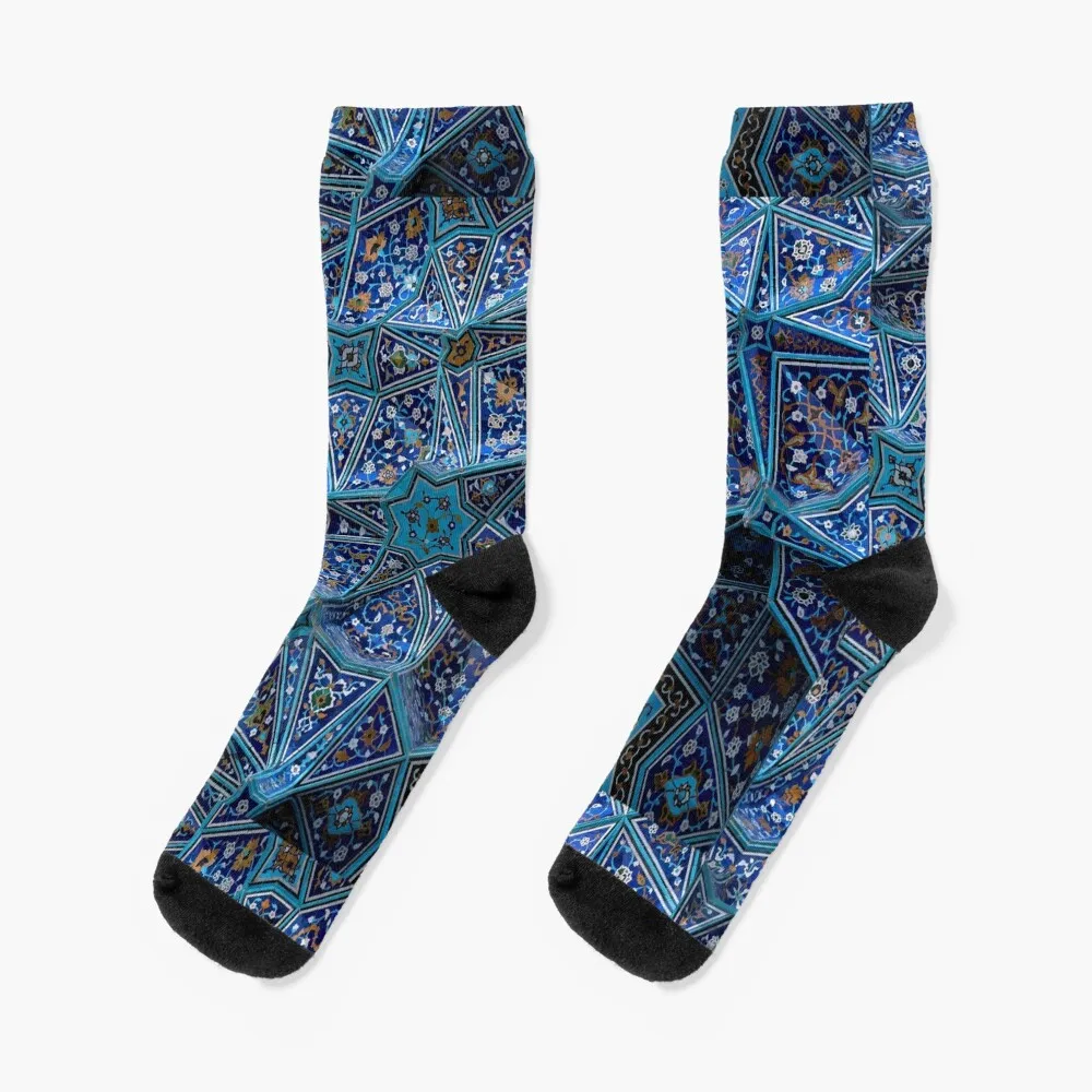 Persian Asian Architecture Blue Pattern Socks basketball socks christmass gift Men Socks Women's