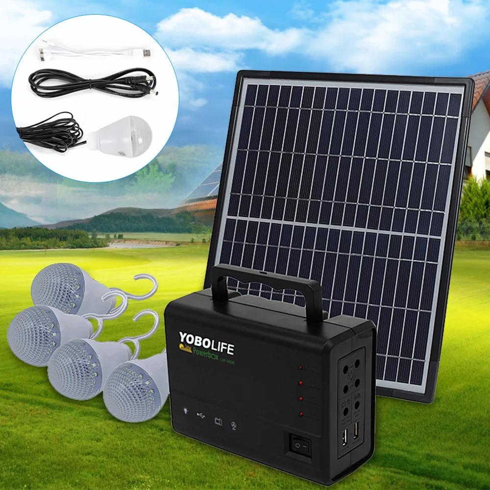 4A 12V Portable Solar Panel Power Generator Emergency Energy Storage Kit with 4 LED Lights USB Charger