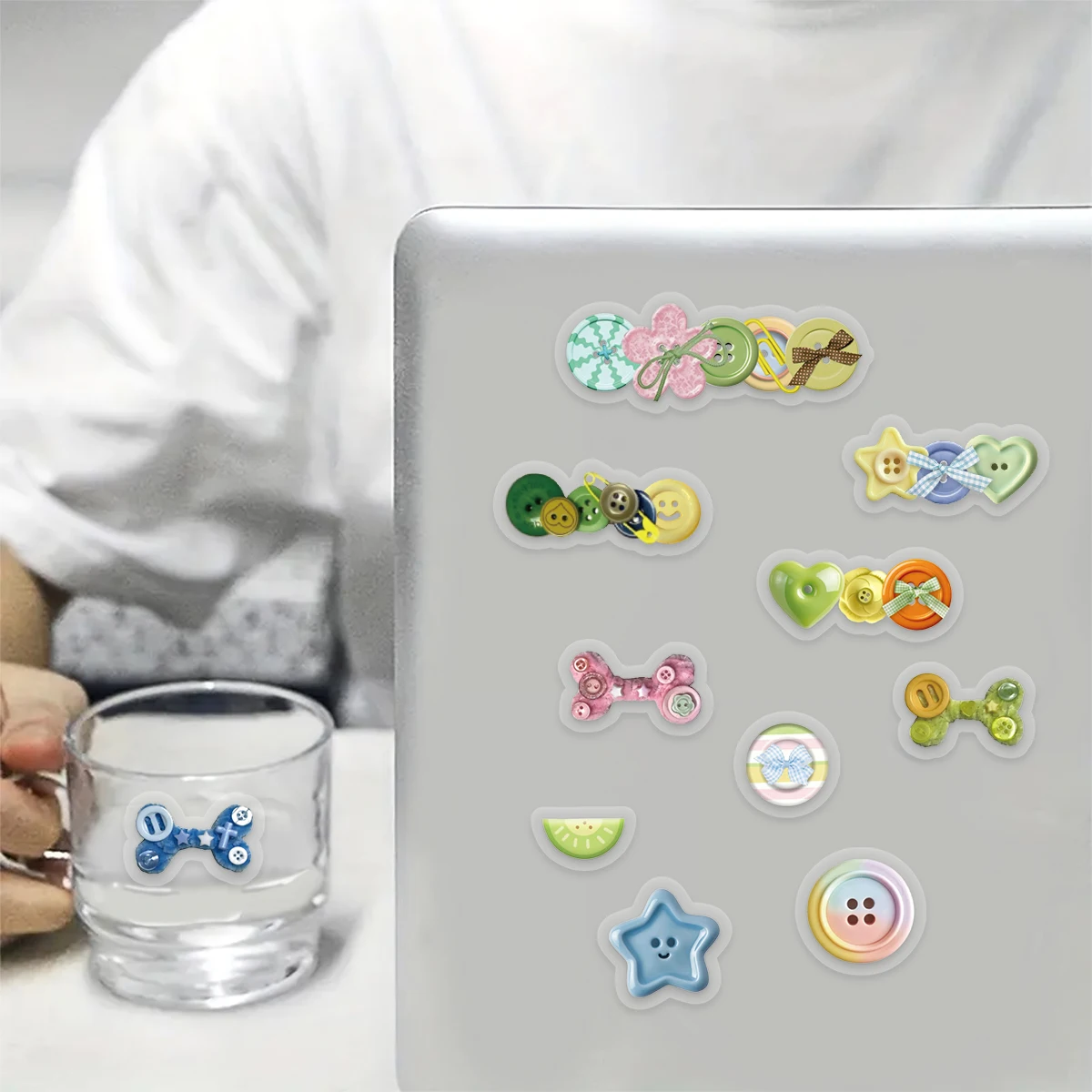 3sheet Cute Personality Button Pattern Decorative Stickers for Notebooks, Water Bottles, Suitcases and Cell Phones, Envelopes