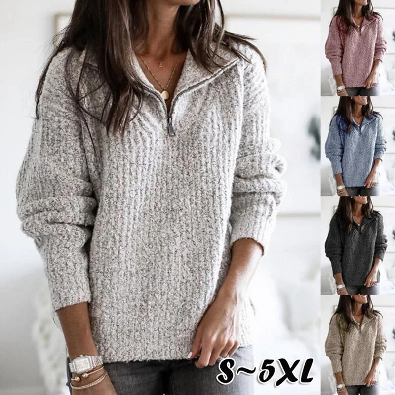 2023 Herbst und Winter Damen neue Mode Pendler Reiß verschluss Pullover Langarm Strickwaren lose vielseitige bequeme Pullover