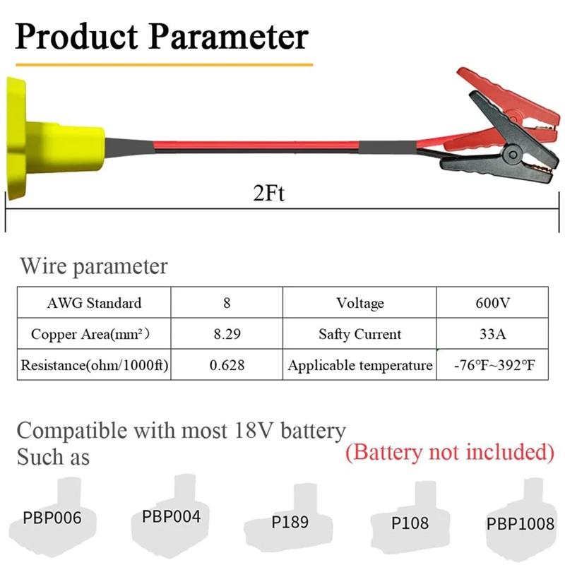 

Кабели-адаптер для аккумулятора 18 В, портативный аккумулятор 8AWG 2 фута, автомобильные усилители кабелей, питание для автомобиля Jump-A21R
