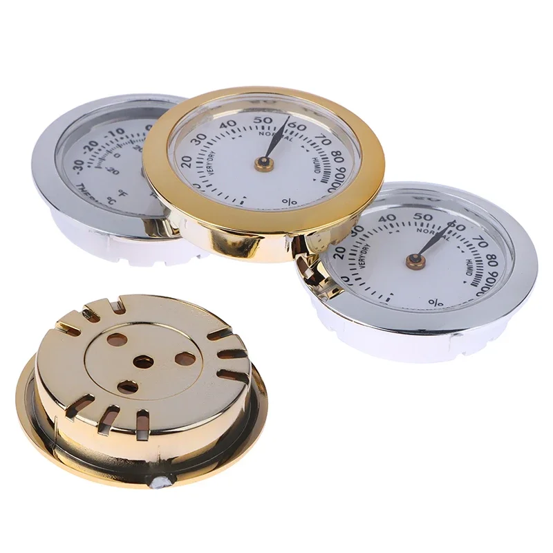 Cigar Box Juggling Moisture-proof Box Direct Pin Embedded 37mm Pointer Mini Gold Silver Thermometer Hygrometer No Need Battery