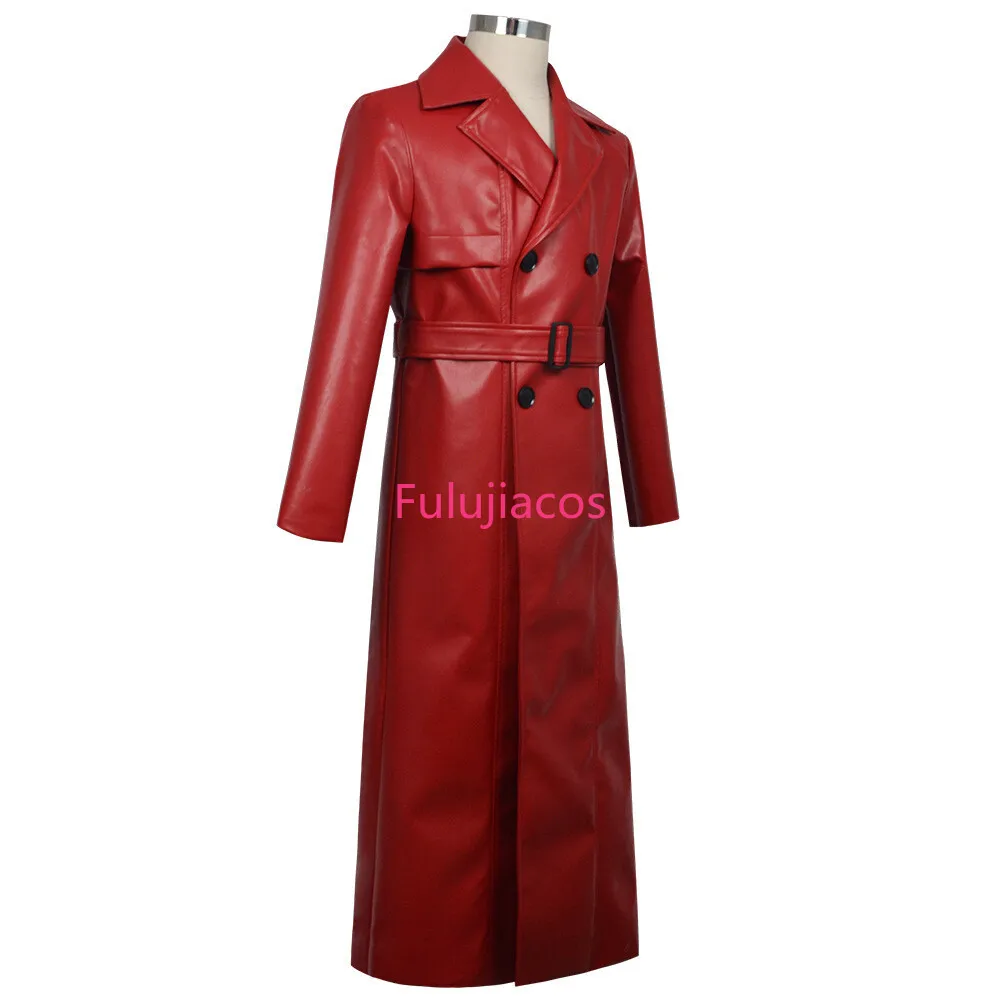 

Fulujiacos Mr.Scarletella Cosplay Costume Overcoat Red PU Leather Windbreaker