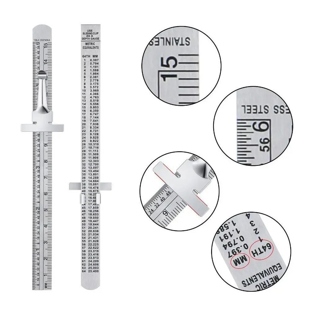 Regla Desmontable de Acero Inoxidable con Clip, Escala Precisa, Regla de Bolsillo Métrica e Imperial de 15 cm, Medidor de Costuras