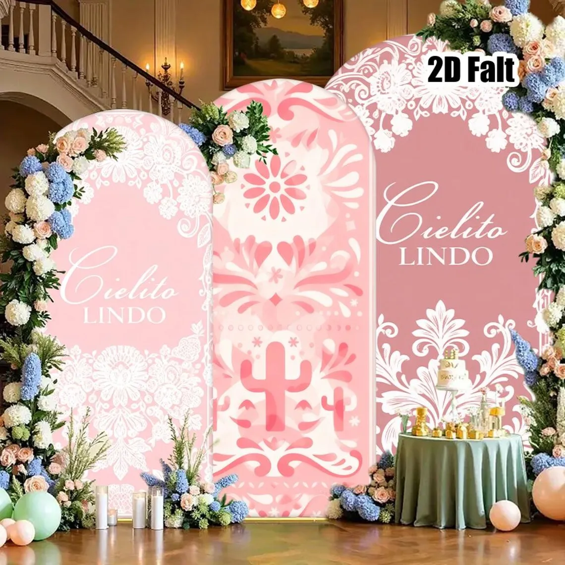 

LS Custom 2-Sided Sage Pink Mexican Cielito Lindo Birthday Baby Shower Wedding Cover Chiara Arch Background Decor Backdro