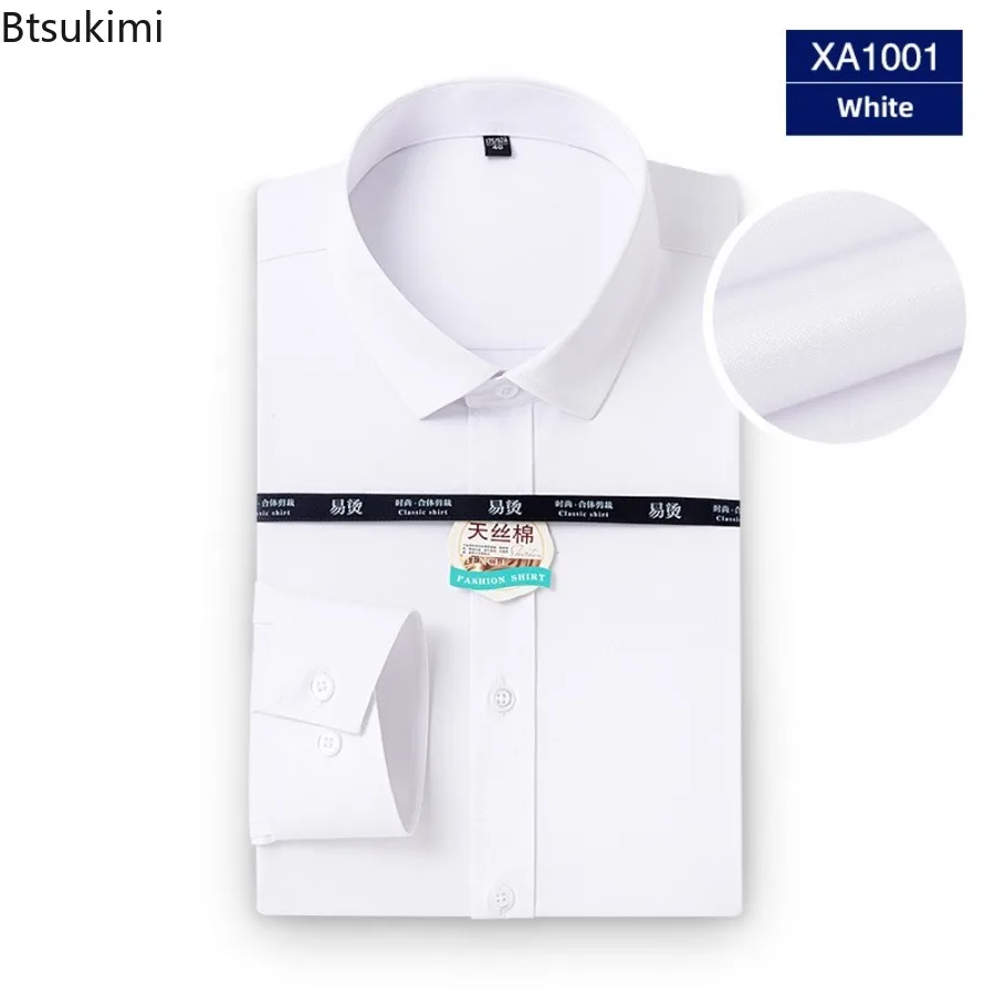 Men's Strech Solid Dress Shirt Anti-Wrinkle Long Sleeve Plain Casual Shirts Male Regular Fit Non-iron Easy Care Work Clothes Men