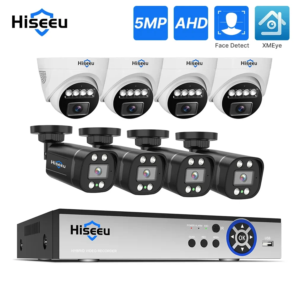 

Hiseeu 8CH 5MP AHD CCTV Camera Security System Wired Video Surveillance DVR Kits Face Detect Infrared Night Vision XMEye Pro