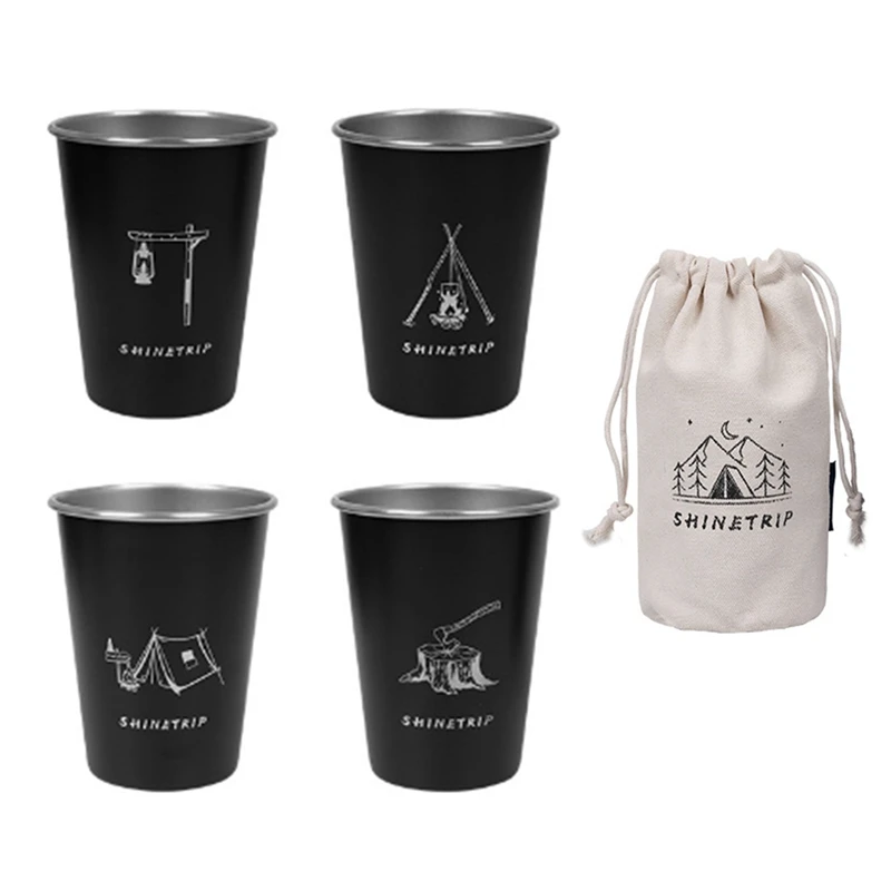 Shinetrip 4 PCS Camping Cup Set Camping Accessories Black Outdoor Travel Drink Tea Cup