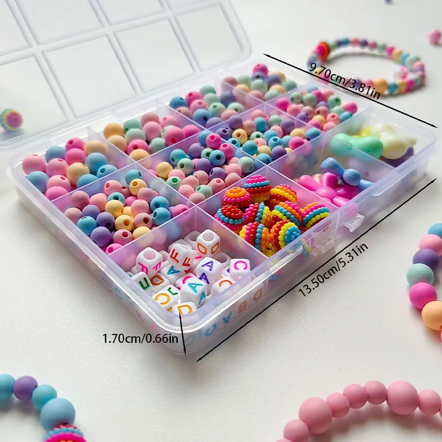 12 Grid Box Colorful Frosted Beads DIY Kit, with Scissors & Elastic Thread, Full Accessories for Bracelet Jewelry Making