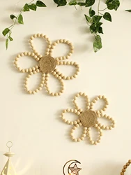Wooden Beads Flower Hanging Home Decoration Spring Floral Wreath Boho Wall Decor Garland Farmhouse Wreath For Front Door Crafts