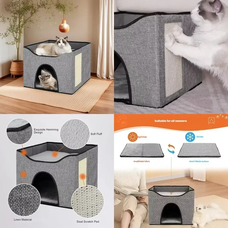 Luxury Solid Small Animal Kennel Bed Foldable Double Cube Warm Soft Hiding House for Kitten Puppy Fashion Style