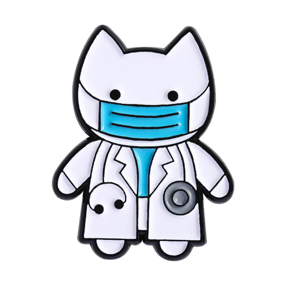 2pc Cute Little Animal Cat Brooch Lovely White Kitten Doctor Pins Animal Metal Badge Brooch Pin