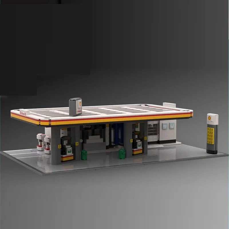 Modular Street View Model Building Blocks, Shell, Posto de Gasolina, MOC, Criativos, Faça você mesmo, Educação, Brinquedos, Presentes, 2175pcs