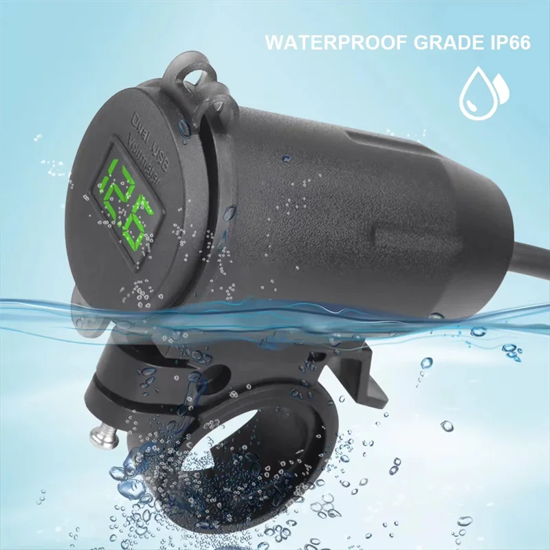 듀얼 USB 차량용 충전기 소켓 오토바이 핸들 바 충전기 전압 디스플레이가있는 모터 핸들 바 충전기 빨간색 조리개